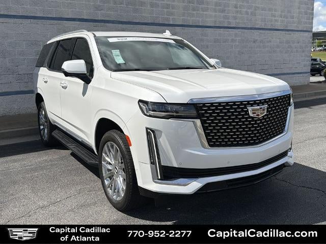 2022 Cadillac Escalade Premium Luxury in Crystal White Tricoat — front three-quarter view