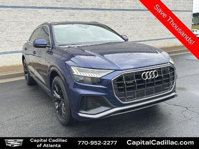 2021 Audi Q8 Premium Plus in Blue — front three-quarter view