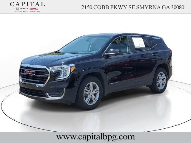2024 GMC Terrain SLE in Ebony Twilight Metallic — front three-quarter view