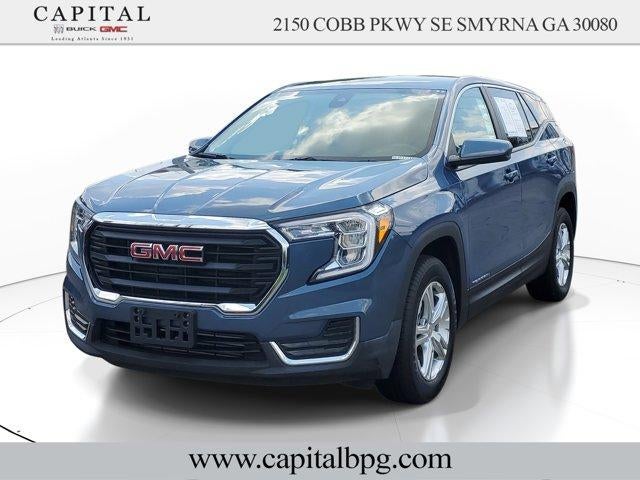 2024 GMC Terrain SLE in Downpour Metallic — front three-quarter view