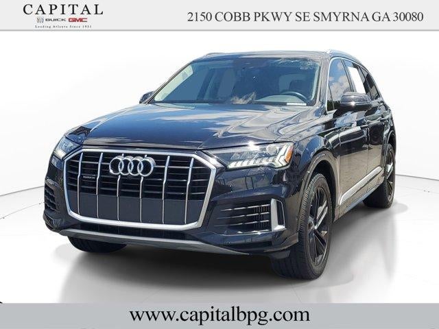 2021 Audi Q7 Premium Plus in Black — front three-quarter view